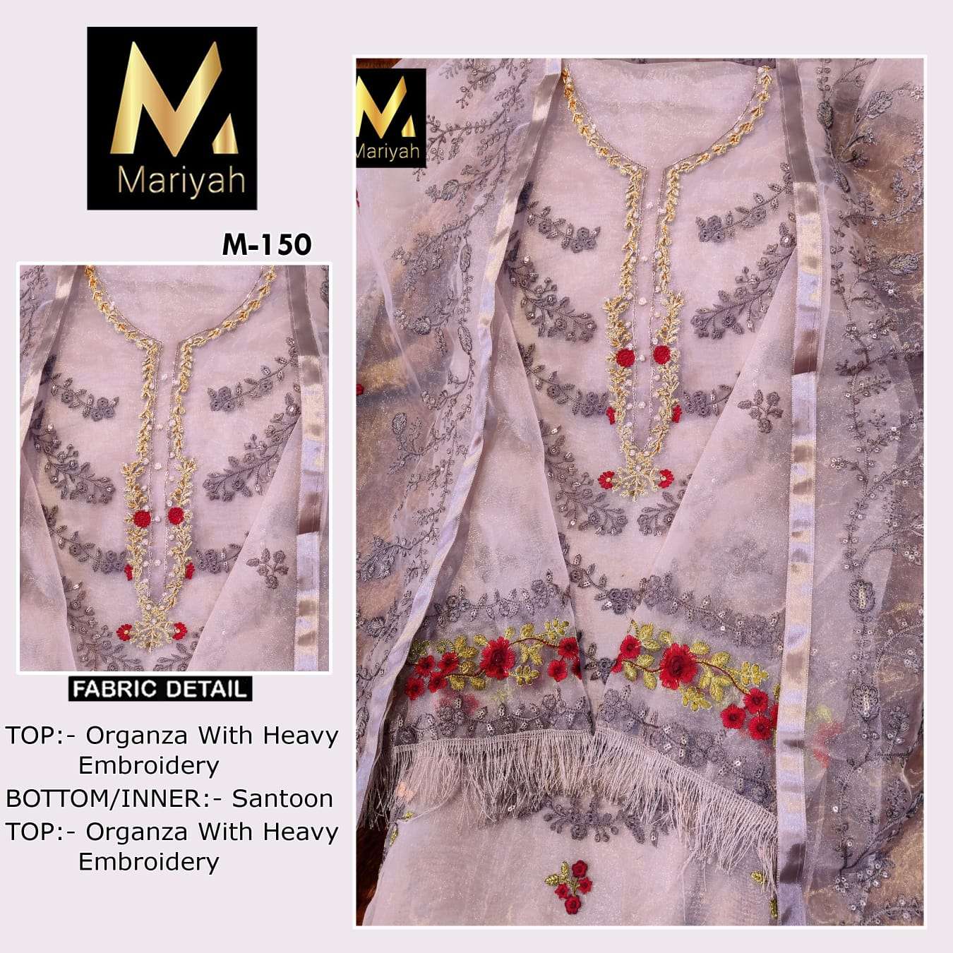 MARIYAH HIT DESIGN M-150 BY MARIYAH  BEAUTIFUL PAKISTANI SUITS COLORFUL STYLISH FANCY CASUAL WEAR & ETHNIC WEAR ORGANZA EMBROIDERED DRESSES AT WHOLESALE PRICE
